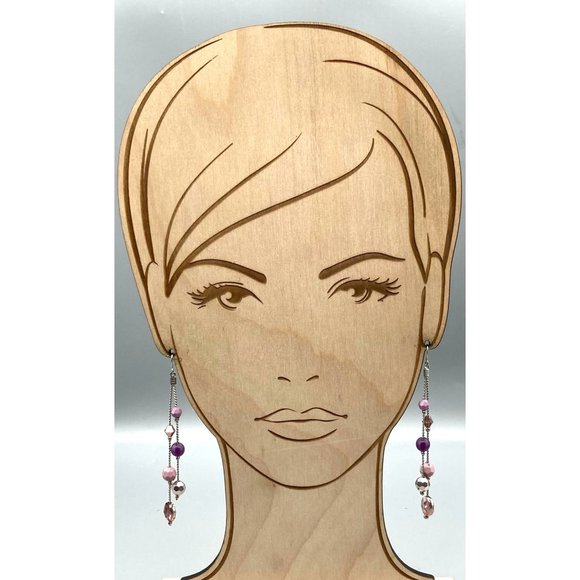 Shades of Pink Shoulder Duster Earrings, Faceted Crystal Beads on Silver Tone - Picture 3 of 4